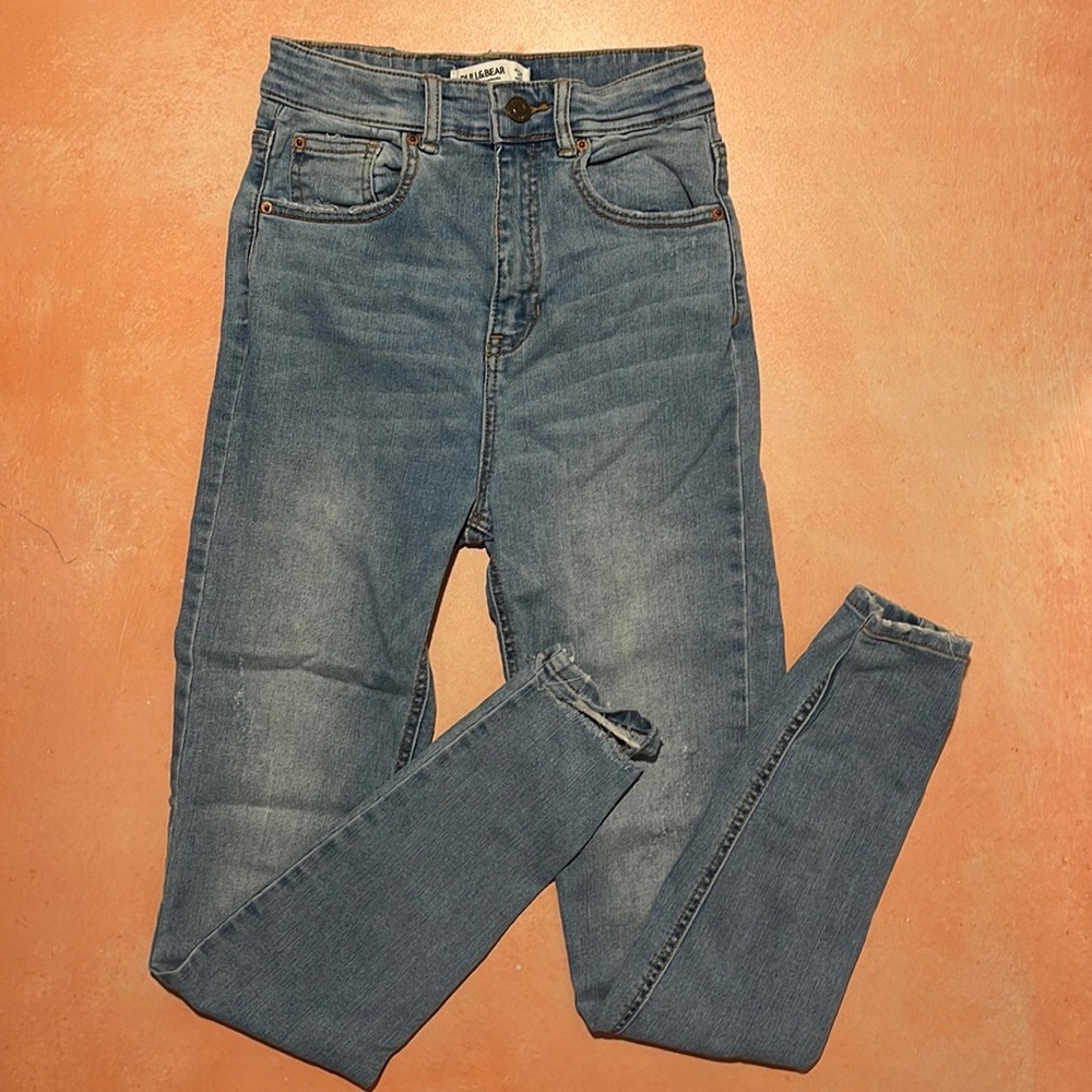 Pull & Bear Women’s Medium Wash Skinny High Waist Denim Jeans - XS 24” US 2